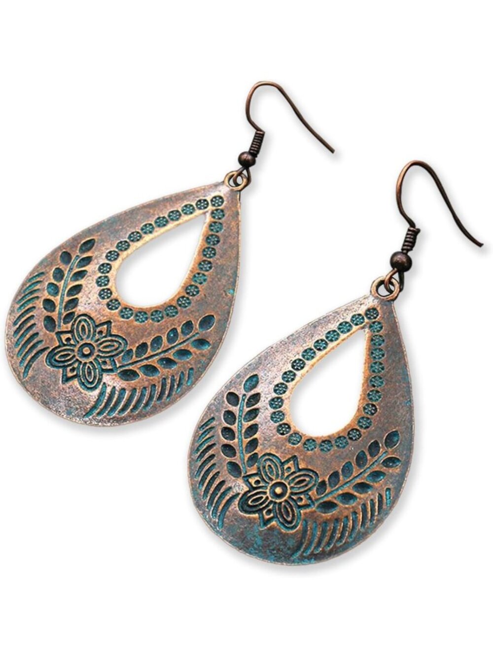 Handmade Boho Vintage Teardrop Earrings Bohemian Hammered & Engraved Earrings